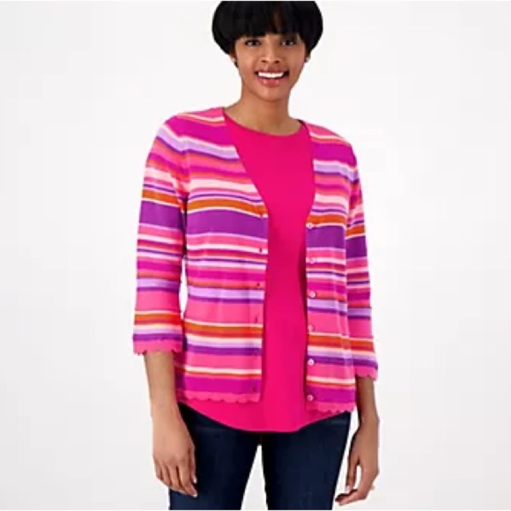 Pink and Purple Colorful Striped Cardigan